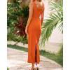 imageBTFBM Women Maxi Bodycon Dresses Square Neck Sleeveless Contrast Binding Split Cocktail Party Club Tank Long Dress 2025Solid Orange