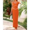 imageBTFBM Women Maxi Bodycon Dresses Square Neck Sleeveless Contrast Binding Split Cocktail Party Club Tank Long Dress 2025Solid Orange