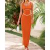 imageBTFBM Women Maxi Bodycon Dresses Square Neck Sleeveless Contrast Binding Split Cocktail Party Club Tank Long Dress 2025Solid Orange