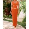 imageBTFBM Women Maxi Bodycon Dresses Square Neck Sleeveless Contrast Binding Split Cocktail Party Club Tank Long Dress 2025Solid Orange