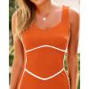 imageBTFBM Women Maxi Bodycon Dresses Square Neck Sleeveless Contrast Binding Split Cocktail Party Club Tank Long Dress 2025Solid Orange