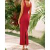 imageBTFBM Women Maxi Bodycon Dresses Square Neck Sleeveless Contrast Binding Split Cocktail Party Club Tank Long Dress 2025Solid Red