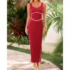 imageBTFBM Women Maxi Bodycon Dresses Square Neck Sleeveless Contrast Binding Split Cocktail Party Club Tank Long Dress 2025Solid Red