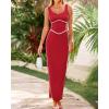 imageBTFBM Women Maxi Bodycon Dresses Square Neck Sleeveless Contrast Binding Split Cocktail Party Club Tank Long Dress 2025Solid Red