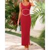 imageBTFBM Women Maxi Bodycon Dresses Square Neck Sleeveless Contrast Binding Split Cocktail Party Club Tank Long Dress 2025Solid Red