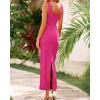 imageBTFBM Women Maxi Bodycon Dresses Square Neck Sleeveless Contrast Binding Split Cocktail Party Club Tank Long Dress 2025Solid Rose Red