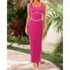 imageBTFBM Women Maxi Bodycon Dresses Square Neck Sleeveless Contrast Binding Split Cocktail Party Club Tank Long Dress 2025Solid Rose Red