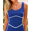 imageBTFBM Women Maxi Bodycon Dresses Square Neck Sleeveless Contrast Binding Split Cocktail Party Club Tank Long Dress 2025Solid Royal Blue