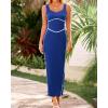 imageBTFBM Women Maxi Bodycon Dresses Square Neck Sleeveless Contrast Binding Split Cocktail Party Club Tank Long Dress 2025Solid Royal Blue