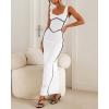 imageBTFBM Women Maxi Bodycon Dresses Square Neck Sleeveless Contrast Binding Split Cocktail Party Club Tank Long Dress 2025Solid White