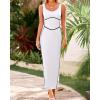 imageBTFBM Women Maxi Bodycon Dresses Square Neck Sleeveless Contrast Binding Split Cocktail Party Club Tank Long Dress 2025Solid White