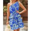 imageBTFBM Women One Shoulder Summer Dresses 2025 Floral Sundress High Waist Flowy A Line Mini Beach Wedding Guest DressFloral Blue White