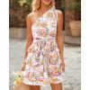 imageBTFBM Women One Shoulder Summer Dresses 2025 Floral Sundress High Waist Flowy A Line Mini Beach Wedding Guest DressFloral Orange White