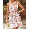 imageBTFBM Women One Shoulder Summer Dresses 2025 Floral Sundress High Waist Flowy A Line Mini Beach Wedding Guest DressFloral Orange White