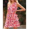 imageBTFBM Women One Shoulder Summer Dresses 2025 Floral Sundress High Waist Flowy A Line Mini Beach Wedding Guest DressFloral Pink White