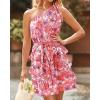imageBTFBM Women One Shoulder Summer Dresses 2025 Floral Sundress High Waist Flowy A Line Mini Beach Wedding Guest DressFloral Pink White