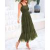 imageBTFBM Womens 2025 Summer Midi Dress Casual Sleeveless Square Neck Smocked Ruffle Tulle Party Wedding Guest DressesArmy Green