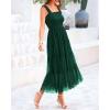 imageBTFBM Womens 2025 Summer Midi Dress Casual Sleeveless Square Neck Smocked Ruffle Tulle Party Wedding Guest DressesDark Green