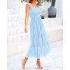imageBTFBM Womens 2025 Summer Midi Dress Casual Sleeveless Square Neck Smocked Ruffle Tulle Party Wedding Guest DressesLight Blue