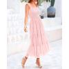 imageBTFBM Womens 2025 Summer Midi Dress Casual Sleeveless Square Neck Smocked Ruffle Tulle Party Wedding Guest DressesLight Pink