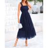 imageBTFBM Womens 2025 Summer Midi Dress Casual Sleeveless Square Neck Smocked Ruffle Tulle Party Wedding Guest DressesNavy