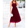 imageBTFBM Womens 2025 Summer Midi Dress Casual Sleeveless Square Neck Smocked Ruffle Tulle Party Wedding Guest DressesWine Red