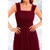 imageBTFBM Womens 2025 Summer Midi Dress Casual Sleeveless Square Neck Smocked Ruffle Tulle Party Wedding Guest DressesWine Red