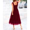 imageBTFBM Womens 2025 Summer Midi Dress Casual Sleeveless Square Neck Smocked Ruffle Tulle Party Wedding Guest DressesWine Red