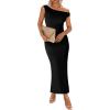 imageBTFBM Women 2025 Summer One Shoulder Bodycon Ruched Maxi Dresses Slit Mesh Long Formal Cocktail Wedding Guest DressBlack