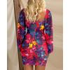 imageBTFBM 2025 Womens Summer Spring Bodycon Dress Cross V Neck Ruched Mesh Long Sleeve Party Short Formal Cocktail DressesBig Floral Navy Red