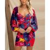 imageBTFBM 2025 Womens Summer Spring Bodycon Dress Cross V Neck Ruched Mesh Long Sleeve Party Short Formal Cocktail DressesBig Floral Navy Red