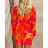 imageBTFBM 2025 Womens Summer Spring Bodycon Dress Cross V Neck Ruched Mesh Long Sleeve Party Short Formal Cocktail DressesBig Floral Orange Red