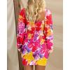 imageBTFBM 2025 Womens Summer Spring Bodycon Dress Cross V Neck Ruched Mesh Long Sleeve Party Short Formal Cocktail DressesBig Floral Red Purple