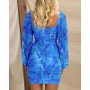 imageBTFBM 2025 Womens Summer Spring Bodycon Dress Cross V Neck Ruched Mesh Long Sleeve Party Short Formal Cocktail DressesPrint Blue