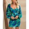imageBTFBM 2025 Womens Summer Spring Bodycon Dress Cross V Neck Ruched Mesh Long Sleeve Party Short Formal Cocktail DressesPrint Green