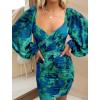 imageBTFBM 2025 Womens Summer Spring Bodycon Dress Cross V Neck Ruched Mesh Long Sleeve Party Short Formal Cocktail DressesPrint Green