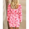 imageBTFBM 2025 Womens Summer Spring Bodycon Dress Cross V Neck Ruched Mesh Long Sleeve Party Short Formal Cocktail DressesPrint Pink