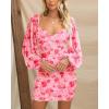 imageBTFBM 2025 Womens Summer Spring Bodycon Dress Cross V Neck Ruched Mesh Long Sleeve Party Short Formal Cocktail DressesPrint Pink