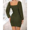 imageBTFBM 2025 Womens Summer Spring Bodycon Dress Cross V Neck Ruched Mesh Long Sleeve Party Short Formal Cocktail DressesSolid Army Green