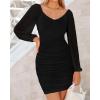 imageBTFBM 2025 Womens Summer Spring Bodycon Dress Cross V Neck Ruched Mesh Long Sleeve Party Short Formal Cocktail DressesSolid Black