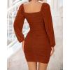 imageBTFBM 2025 Womens Summer Spring Bodycon Dress Cross V Neck Ruched Mesh Long Sleeve Party Short Formal Cocktail DressesSolid Caramel