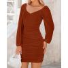 imageBTFBM 2025 Womens Summer Spring Bodycon Dress Cross V Neck Ruched Mesh Long Sleeve Party Short Formal Cocktail DressesSolid Caramel