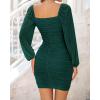 imageBTFBM 2025 Womens Summer Spring Bodycon Dress Cross V Neck Ruched Mesh Long Sleeve Party Short Formal Cocktail DressesSolid Green