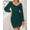 imageBTFBM 2025 Womens Summer Spring Bodycon Dress Cross V Neck Ruched Mesh Long Sleeve Party Short Formal Cocktail DressesSolid Green