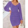 imageBTFBM 2025 Womens Summer Spring Bodycon Dress Cross V Neck Ruched Mesh Long Sleeve Party Short Formal Cocktail DressesSolid Grey Purple