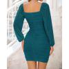 imageBTFBM 2025 Womens Summer Spring Bodycon Dress Cross V Neck Ruched Mesh Long Sleeve Party Short Formal Cocktail DressesSolid Lake Blue