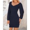 imageBTFBM 2025 Womens Summer Spring Bodycon Dress Cross V Neck Ruched Mesh Long Sleeve Party Short Formal Cocktail DressesSolid Navy