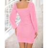 imageBTFBM 2025 Womens Summer Spring Bodycon Dress Cross V Neck Ruched Mesh Long Sleeve Party Short Formal Cocktail DressesSolid Pink