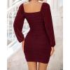 imageBTFBM 2025 Womens Summer Spring Bodycon Dress Cross V Neck Ruched Mesh Long Sleeve Party Short Formal Cocktail DressesSolid Wine Red