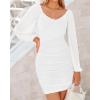 imageBTFBM 2025 Womens Summer Spring Bodycon Dress Cross V Neck Ruched Mesh Long Sleeve Party Short Formal Cocktail DressesWhite